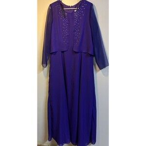 Glatter & Sims Purple Dress Long Sheer Sleeves Rhinestones Made In USA S…